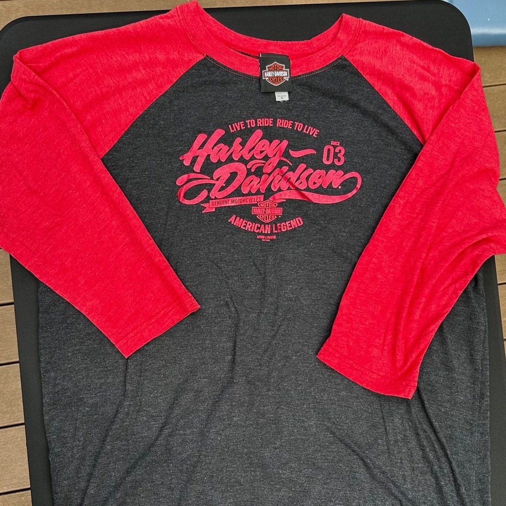 Harley-Davidson Womens Raglan Baseball Tee Red Gray Faribault MN XL